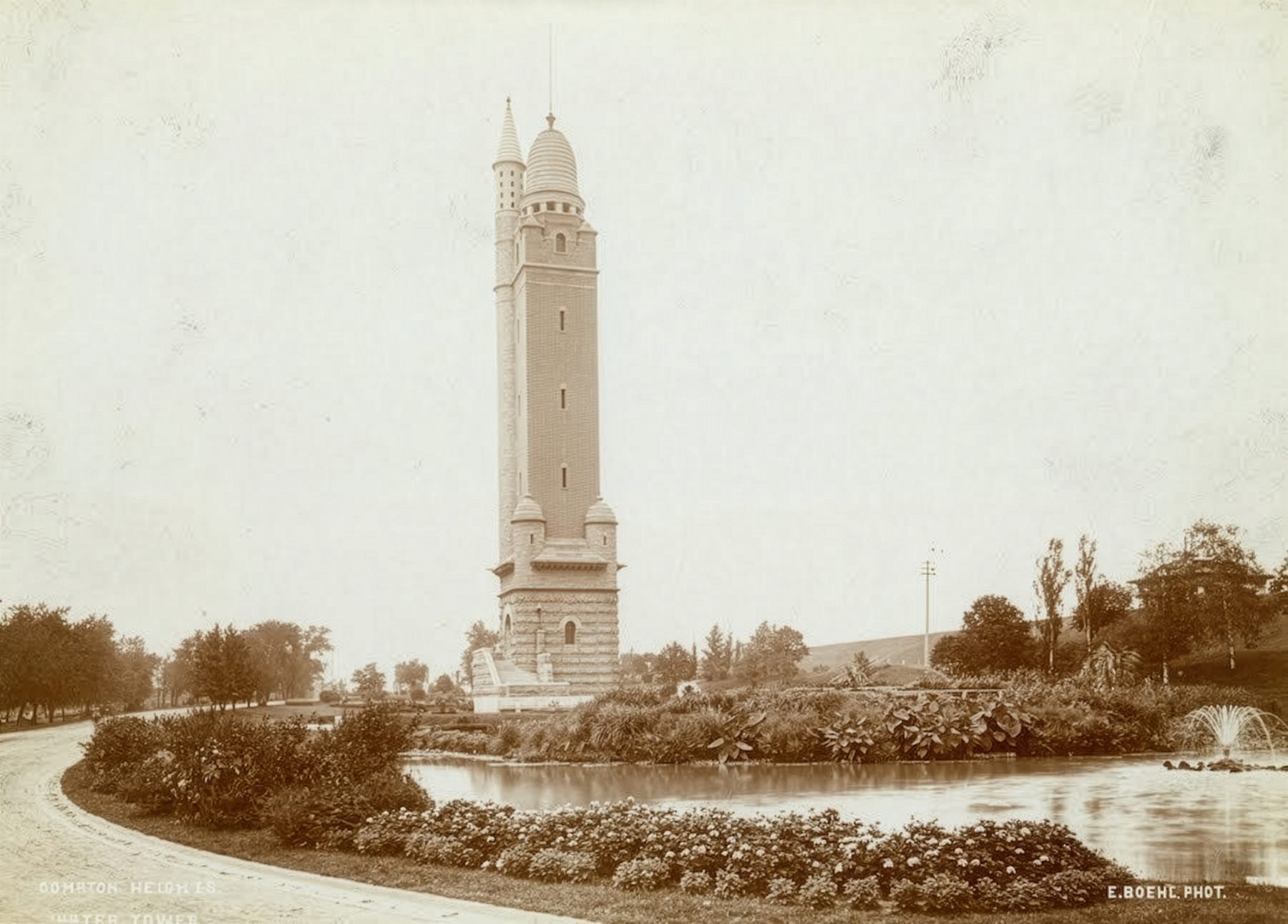 Historic sepia photograph of the Compton Hill Water Tower